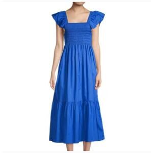CAARA Tuscany Smocked Midi Blue Dress Size: M
